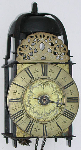 Unsigned blacksmith-made lantern clock probably dating from the 1670s or 1680s.