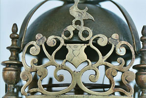 Detail of the front fret of the Luke Cocksedge lantern clock