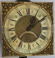 Eleven-inch dial of a two-handed thirty-hour longcase by 'I. P., Asby'
