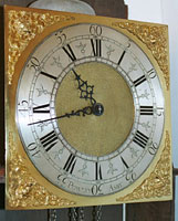 Eleven-inch dial of a thirty-hour two-handed longcase signed 'Powley, Asby'