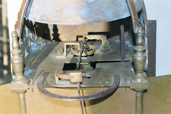 the original verge escapement of the 'Constantine' clock and the hanging hoop