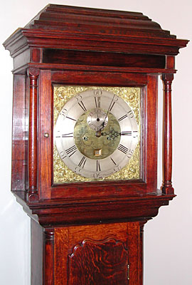Eight-day square brass dial longcase clock made in the 1750s by Benjamin Barlow of Oldham, Lancashire
