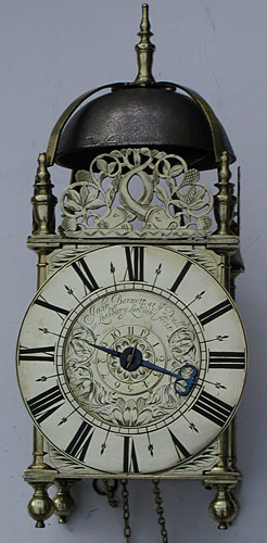 lantern clock of the 1680s signed 'John Barnett at ye Dyall in Lothbury Londini fecit'
