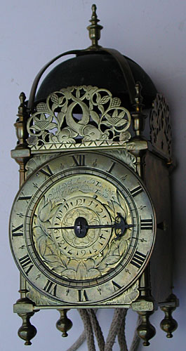 Lantern clock of the mid seventeenth century by Jeffrey Bayley of the Turnstile in Holborn, London