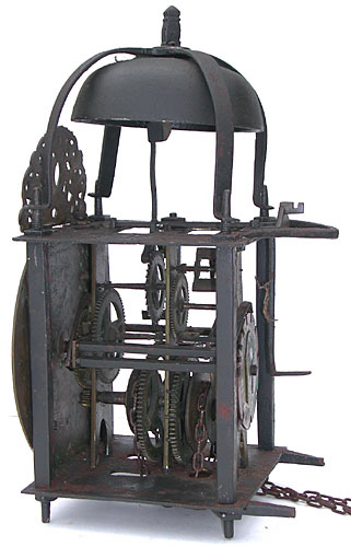 Rare English blacksmith-made lantern clock, unsigned, dating from the 1670s-1680s