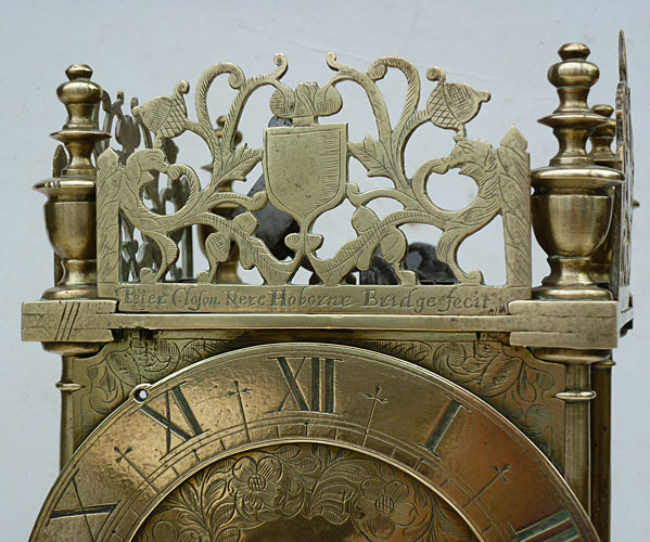 early example of a lantern clock by Peter Closon of Holborn Bridge, London, made in the 1630s