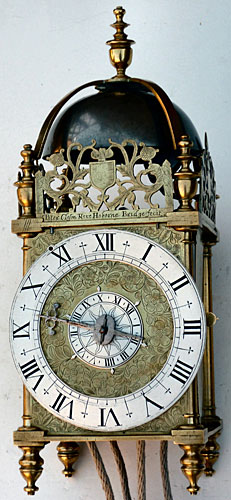 lantern clock by early example of a lantern clock by Peter Closon of Holborn Bridge, London, made in the 1630s
