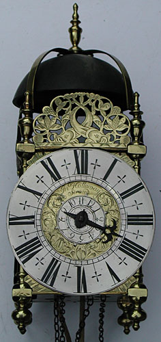 Lantern clock made in the late 1690s by John Holloway of Stroud