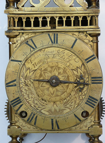 Rare large lantern clock made about 1655 by Thomas Loomes of the Mermaid in Lothbury