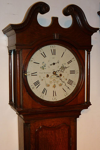 fine eight-day clock in its original oak case made in the 1780s by Thomas Mawkes of Derby